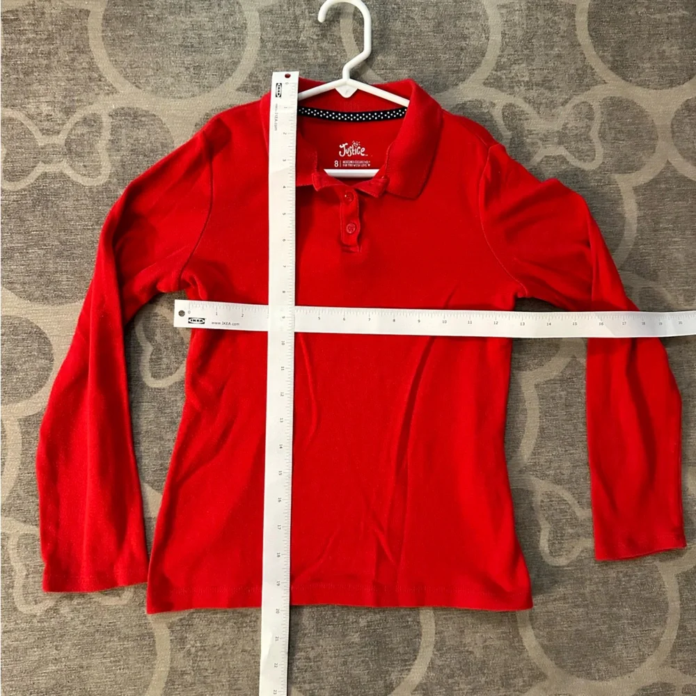 Justice red long sleeve polo shirt. Girls size 8